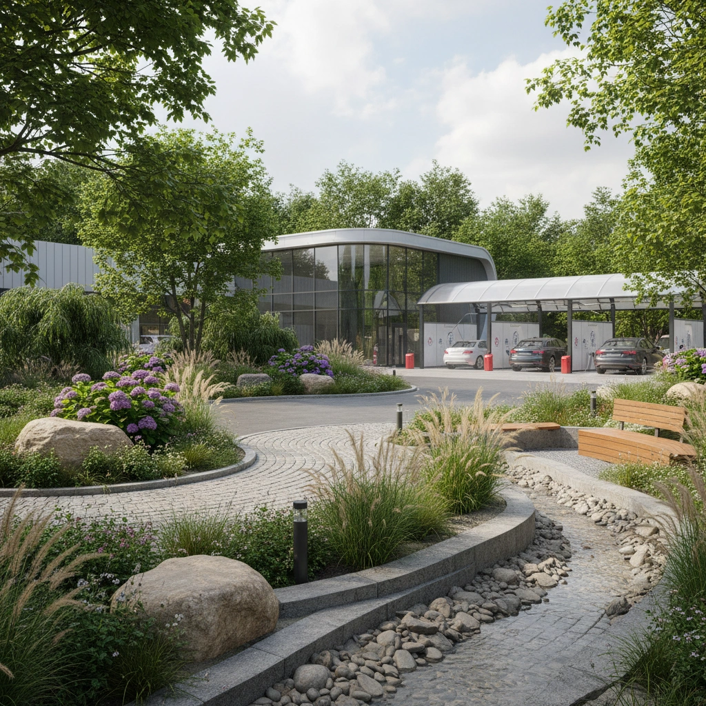 фото Ландшафтный дизайн территории автомойки