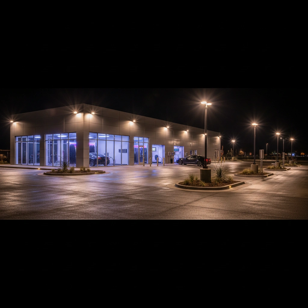 фото Освещение территории автомойки: безопасность и эстетика